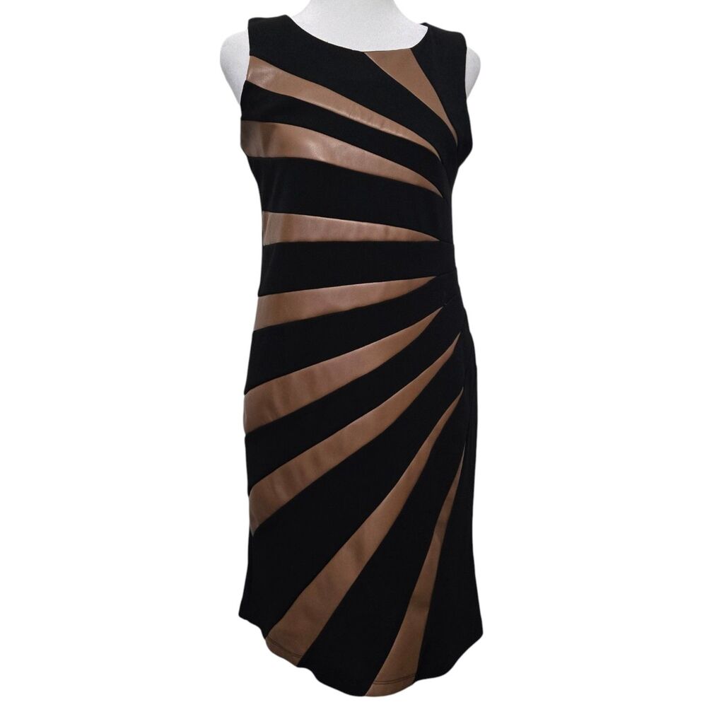 Addison Black & Brown Faux Leather Panel Dress – Size 6